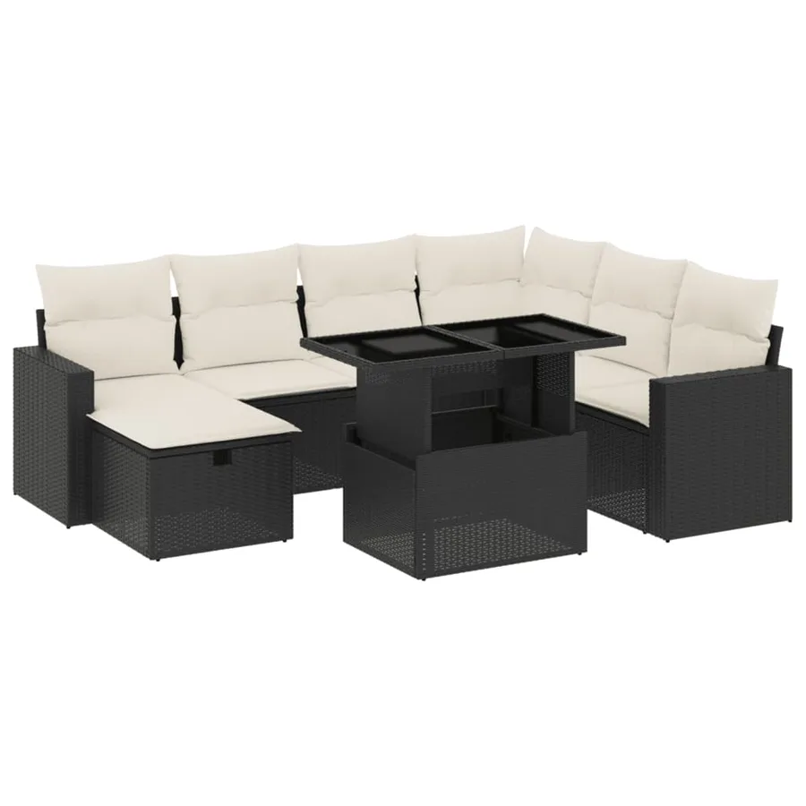 Salon de jardin 8 pcs avec coussins noir résine tressée - 2