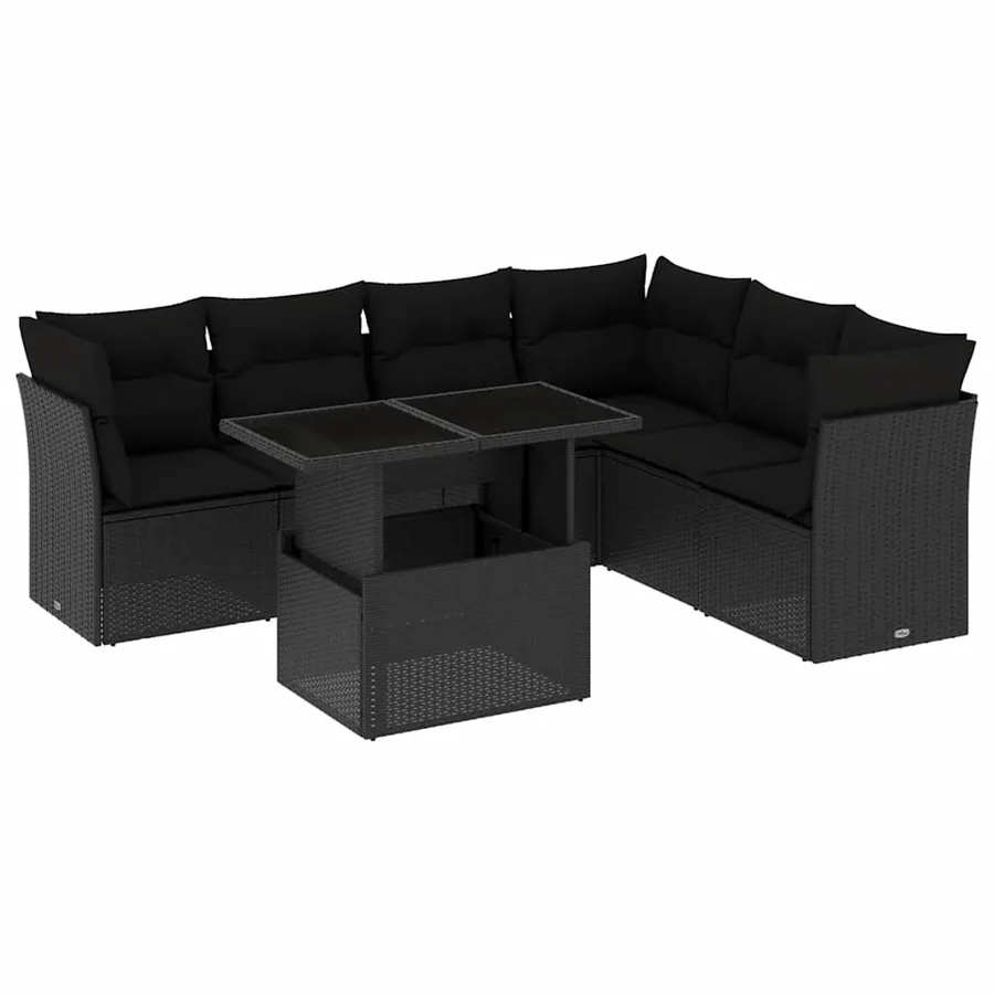 Salon de jardin 7 pcs avec coussins noir résine tressée 62 x 62 x 69 cm - 64,2 kg - 2
