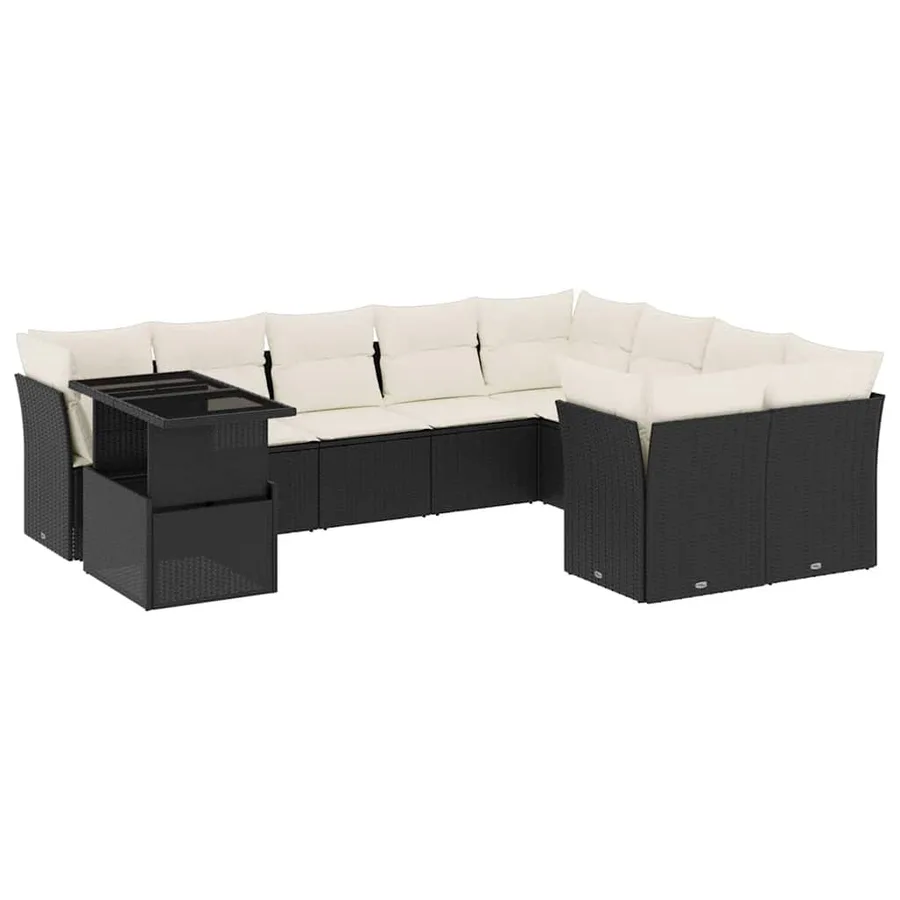 Salon de jardin 10 pcs avec coussins noir résine tressée - 2
