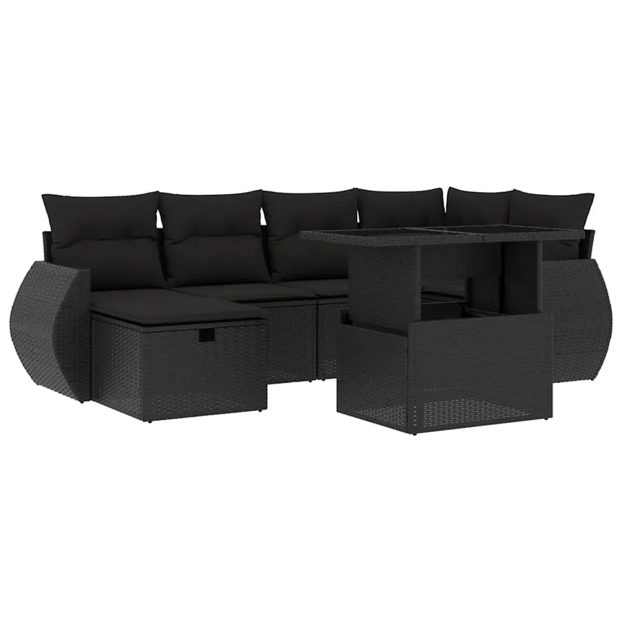 Salon de jardin 7 pcs avec coussins noir résine tressée 62 x 62 x 69 cm - 65,2 kg - 2