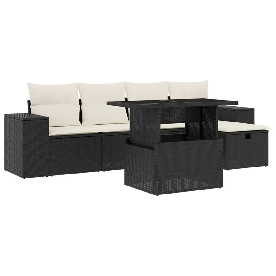 Salon de jardin 6 pcs avec coussins noir résine tressée - 2