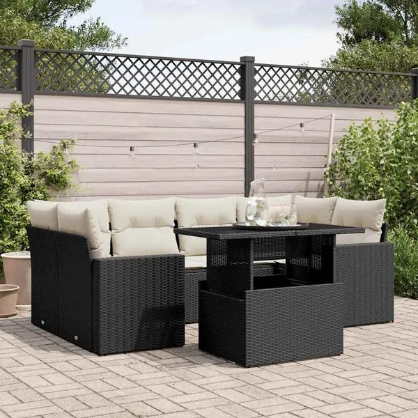 Salon de jardin 7 pcs avec coussins noir résine tressée 62 x 62 x 69 cm - 66,4 kg