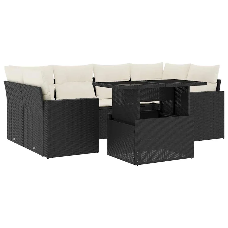 Salon de jardin 7 pcs avec coussins noir résine tressée 62 x 62 x 69 cm - 66,4 kg - 2