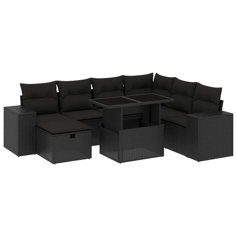 Salon de jardin 8 pcs avec coussins noir résine tressée - 2