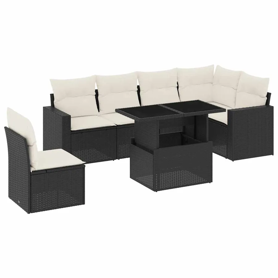 Salon de jardin 7 pcs avec coussins noir résine tressée 62 x 62 x 69 cm - 63,4 kg - 2