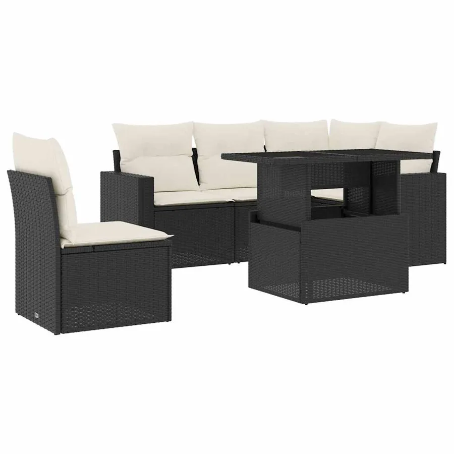 Salon de jardin 6 pcs avec coussins noir résine tressée - 2