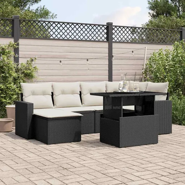 Salon de jardin 7 pcs avec coussins noir résine tressée 62 x 62 x 69 cm - 64,1 kg