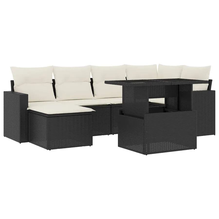 Salon de jardin 7 pcs avec coussins noir résine tressée 62 x 62 x 69 cm - 64,1 kg - 2