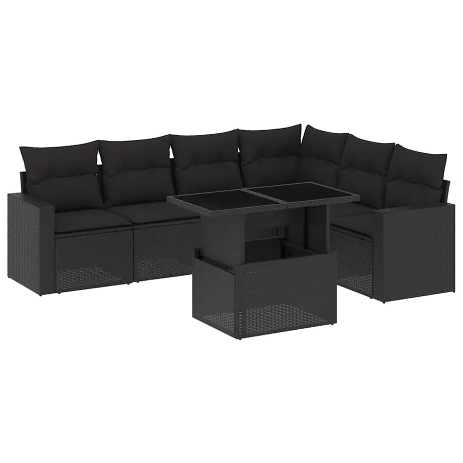 Salon de jardin 7 pcs avec coussins noir résine tressée 62 x 62 x 69 cm - 62,9 kg - 2