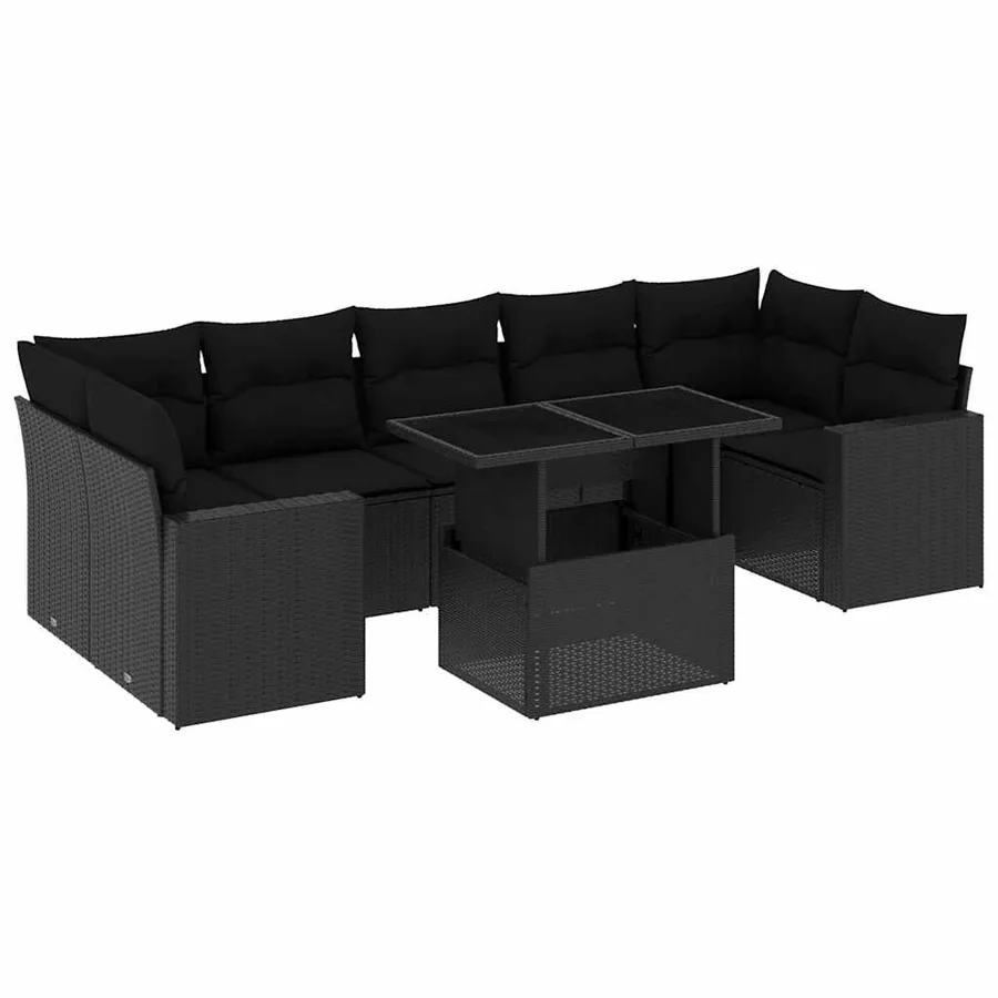 Salon de jardin 8 pcs avec coussins noir résine tressée - 2