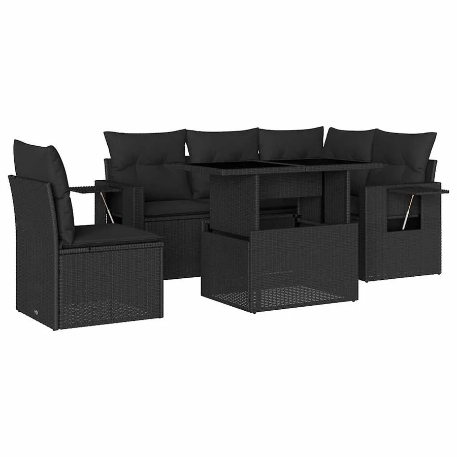Salon de jardin 6 pcs avec coussins noir résine tressée - 2