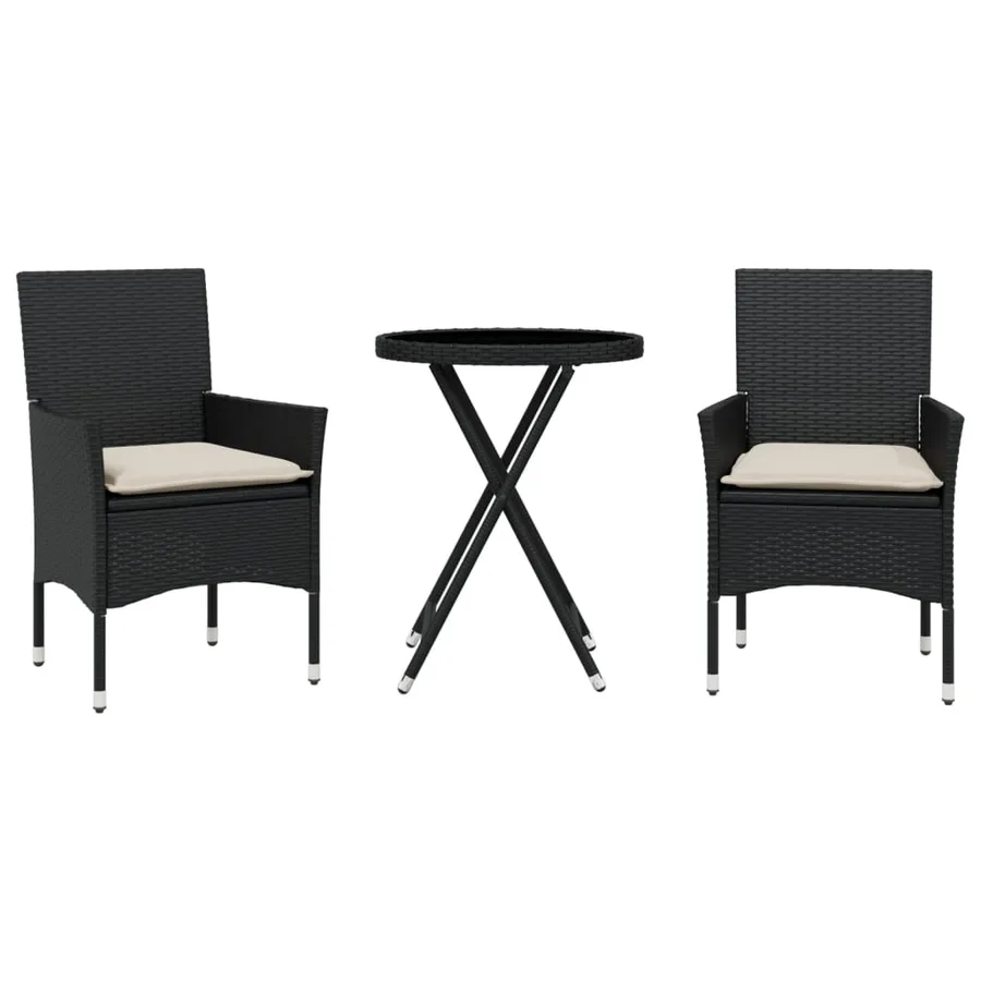 Ensemble de bistro avec coussins 3pcs noir résine tressée verre - 2