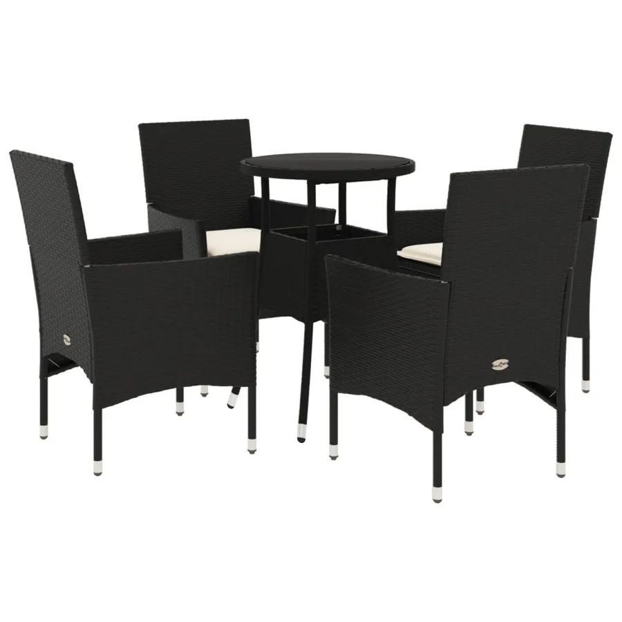 Ensemble à manger de jardin et coussins 5 pcs noir rotin verre - 2