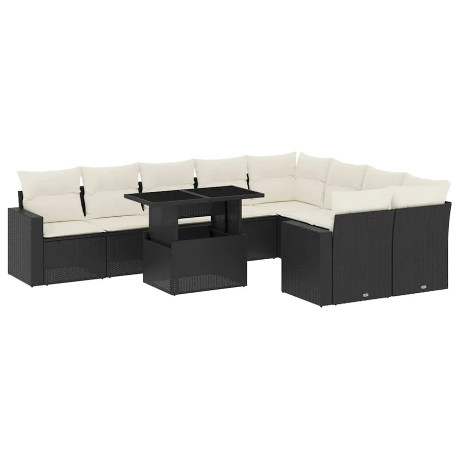 Salon de jardin 10 pcs avec coussins noir résine tressée - 2
