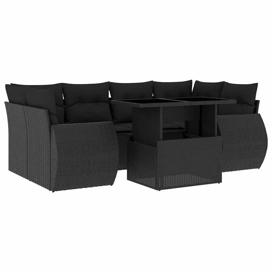 Salon de jardin 7 pcs avec coussins noir résine tressée 62 x 62 x 69 cm - 67,5 kg - 2