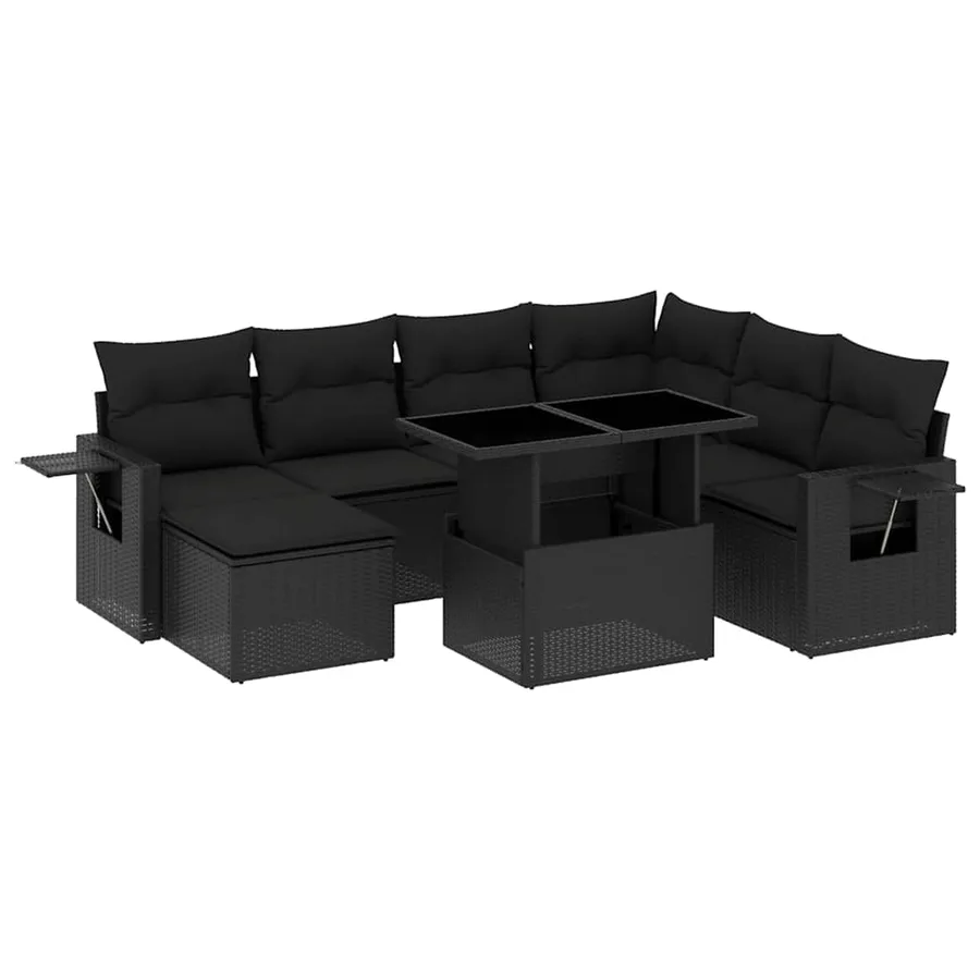 Salon de jardin 9 pcs avec coussins noir résine tressée - 2
