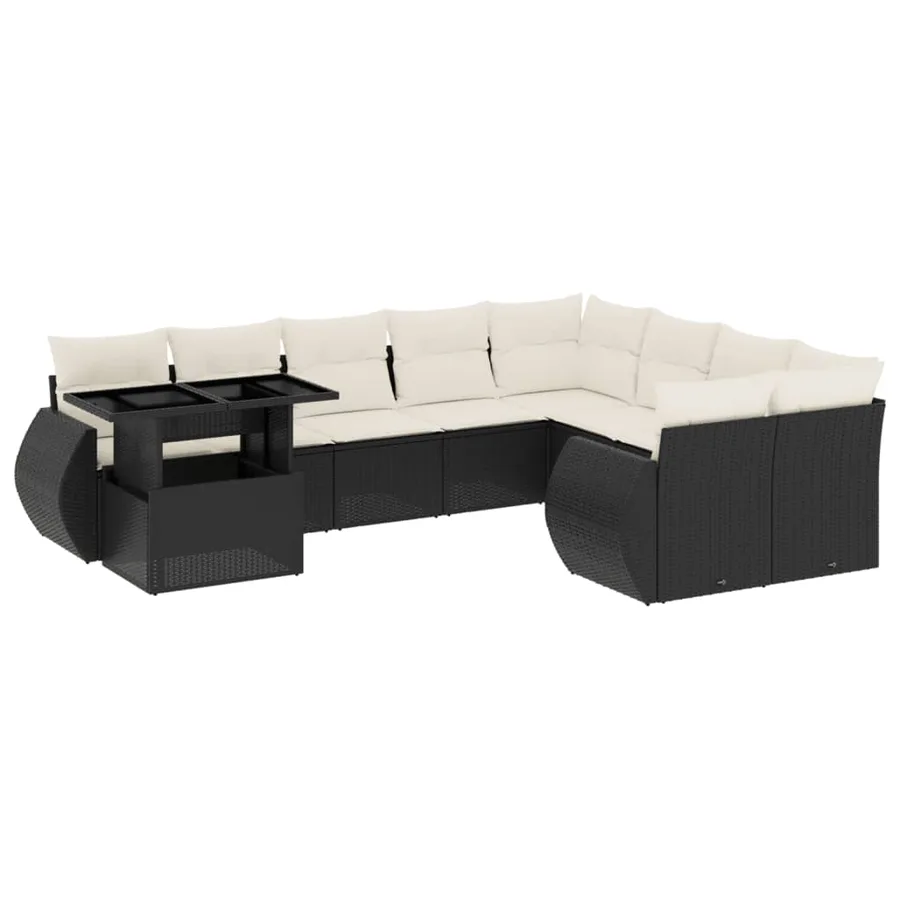 Salon de jardin 10 pcs avec coussins noir résine tressée - 2