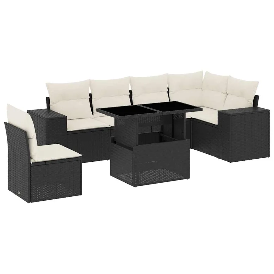 Salon de jardin 7 pcs avec coussins noir résine tressée 62 x 62 x 69 cm - 66,4 kg - 2