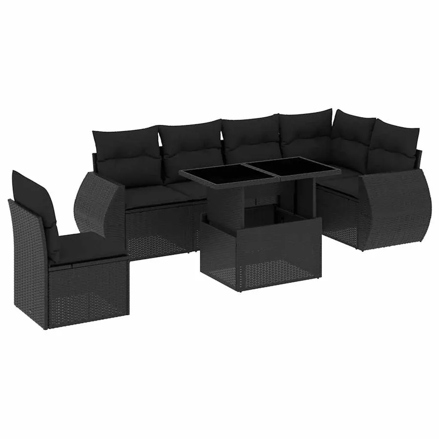 Salon de jardin 7 pcs avec coussins noir résine tressée 62 x 62 x 69 cm - 63,7 kg - 2