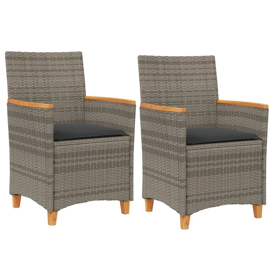 Chaises de jardin coussins lot de 2 gris résine tressée et bois - 2
