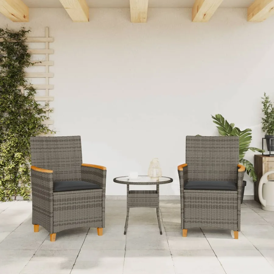 Chaises de jardin coussins lot de 2 gris résine tressée et bois - 3