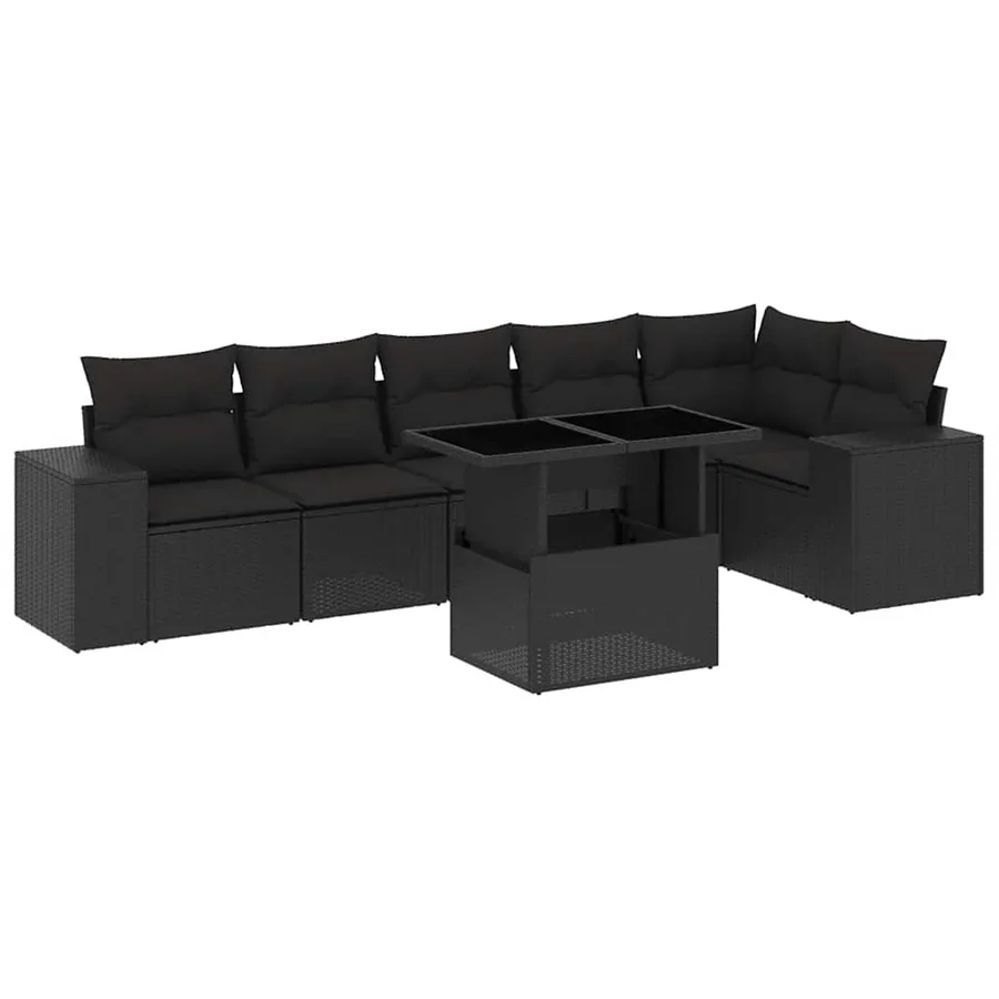 Salon de jardin 7 pcs avec coussins noir résine tressée 62 x 62 x 69 cm - 66,5 kg - 2