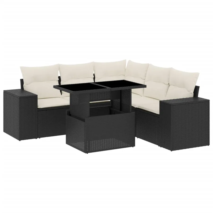 Salon de jardin 6 pcs avec coussins noir résine tressée - 2