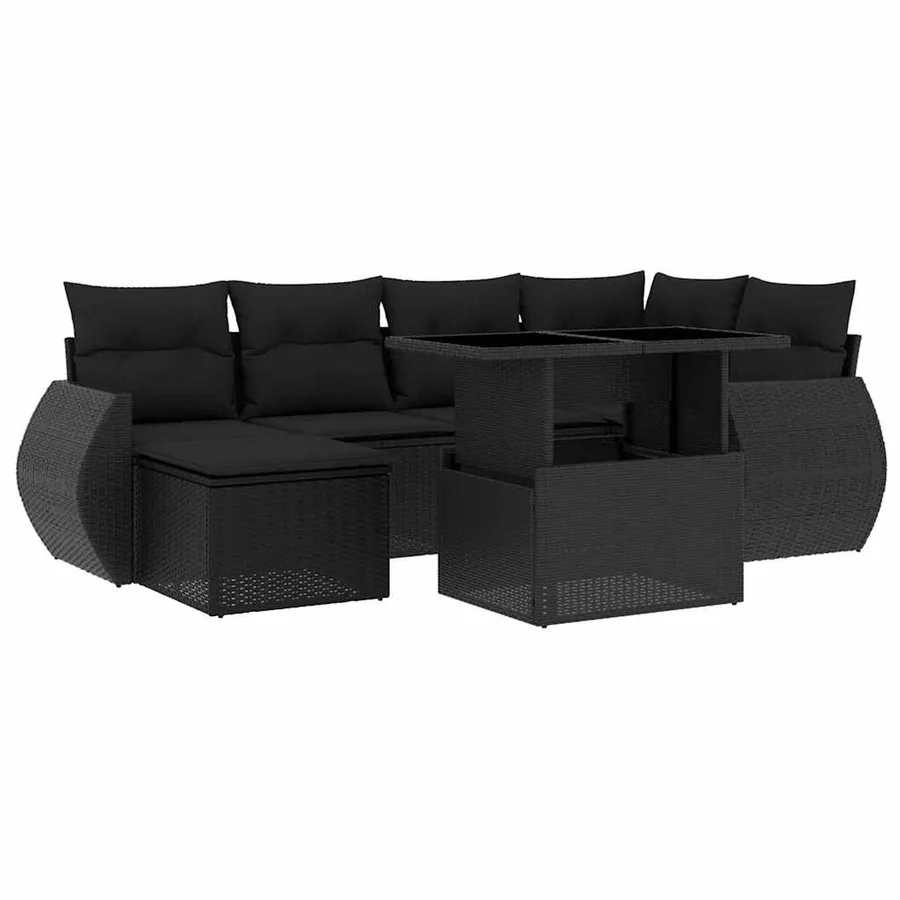 Salon de jardin 7 pcs avec coussins noir résine tressée 62 x 62 x 69 cm - 64,6 kg - 2