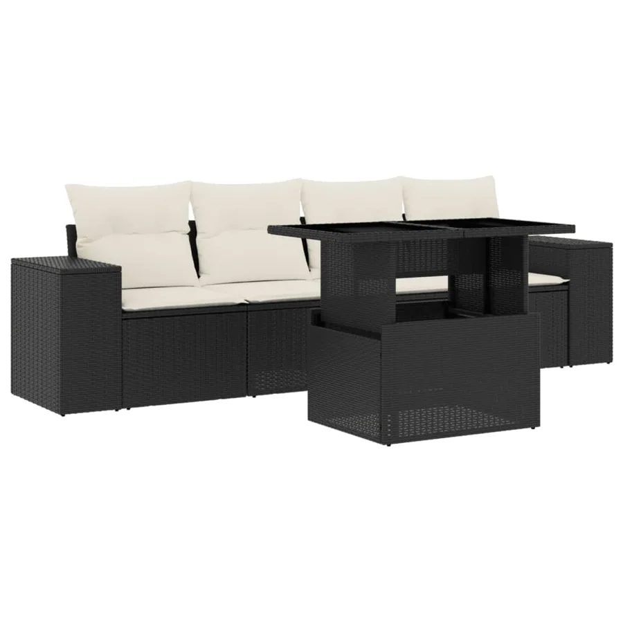 Salon de jardin 5 pcs avec coussins noir résine tressée - 2