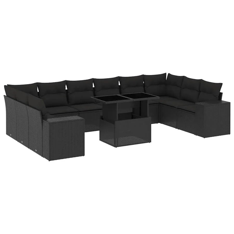 Salon de jardin 11 pcs avec coussins noir résine tressée - 2