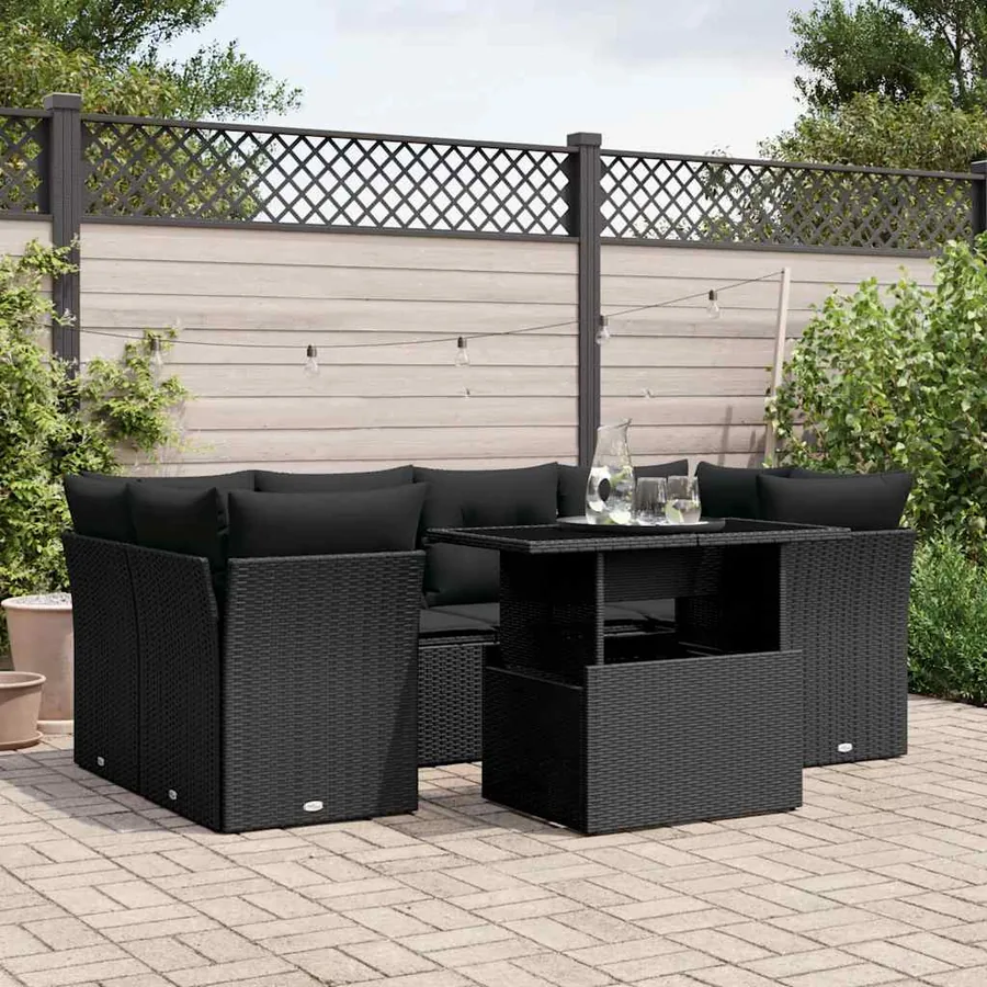 Salon de jardin 7 pcs avec coussins noir résine tressée 62 x 62 x 69 cm - 68,0 kg