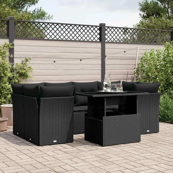 Salon de jardin 7 pcs avec coussins noir résine tressée 62 x 62 x 69 cm - 68,0 kg
