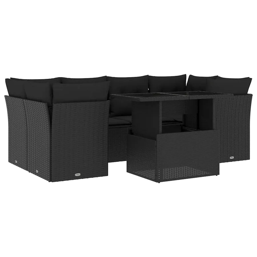 Salon de jardin 7 pcs avec coussins noir résine tressée 62 x 62 x 69 cm - 68,0 kg - 2