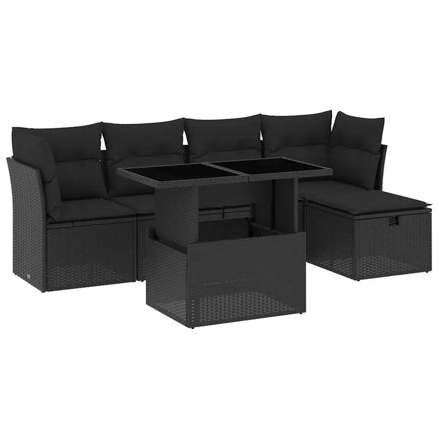 Salon de jardin 6 pcs avec coussins noir résine tressée - 2