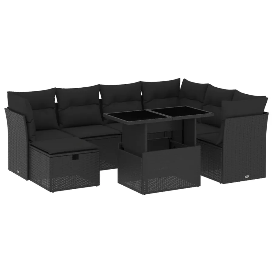 Salon de jardin 8 pcs avec coussins noir résine tressée - 2