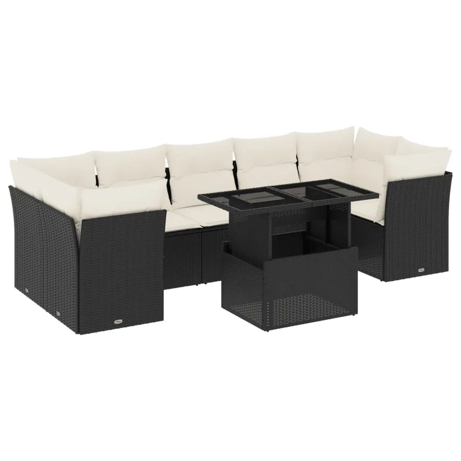 Salon de jardin 8 pcs avec coussins noir résine tressée - 2