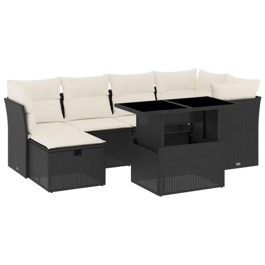 Salon de jardin 7 pcs avec coussins noir résine tressée 62 x 62 x 69 cm - 65,3 kg - 2