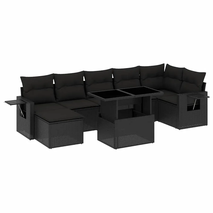 Salon de jardin 8 pcs avec coussins noir résine tressée - 2