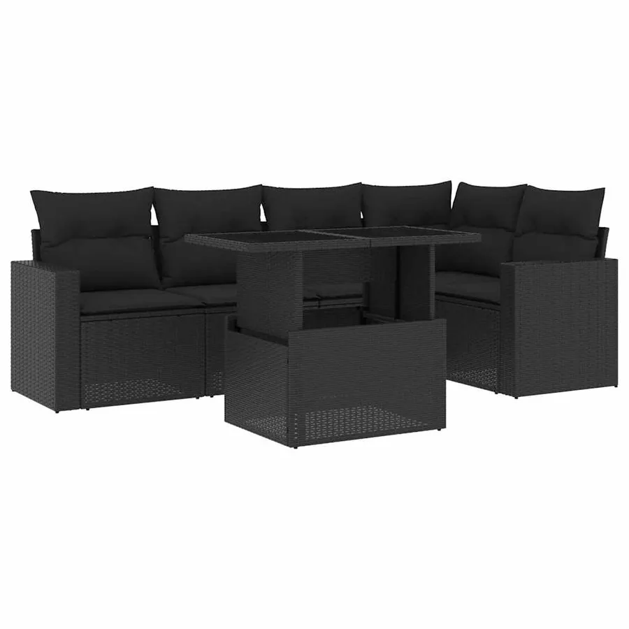 Salon de jardin 6 pcs avec coussins noir résine tressée - 2