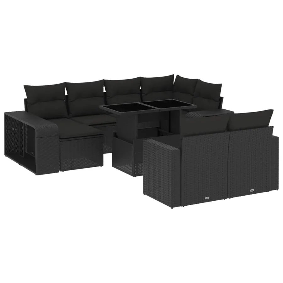 Salon de jardin 11 pcs avec coussins noir résine tressée - 2