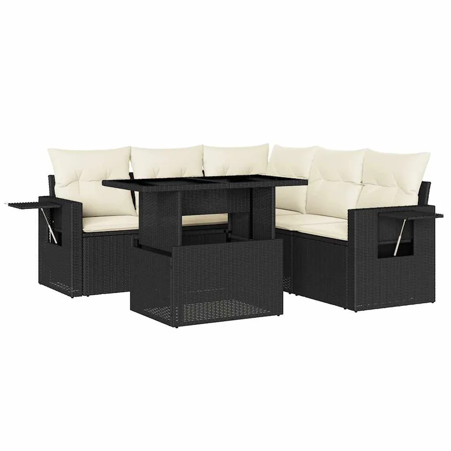 Salon de jardin 6 pcs avec coussins noir résine tressée - 2
