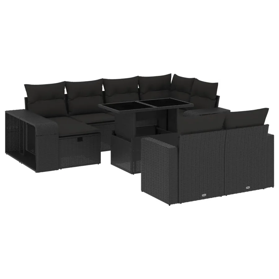 Salon de jardin 11 pcs avec coussins noir résine tressée - 2