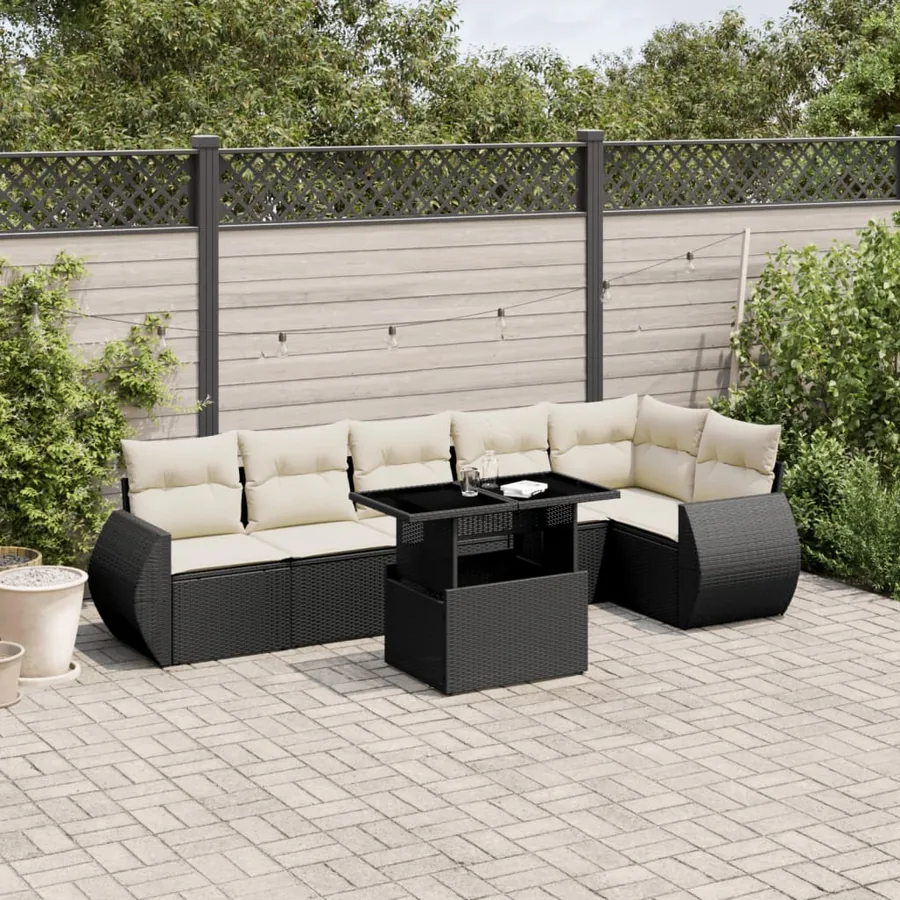Salon de jardin 7 pcs avec coussins noir résine tressée 62 x 62 x 69 cm - 64,2 kg