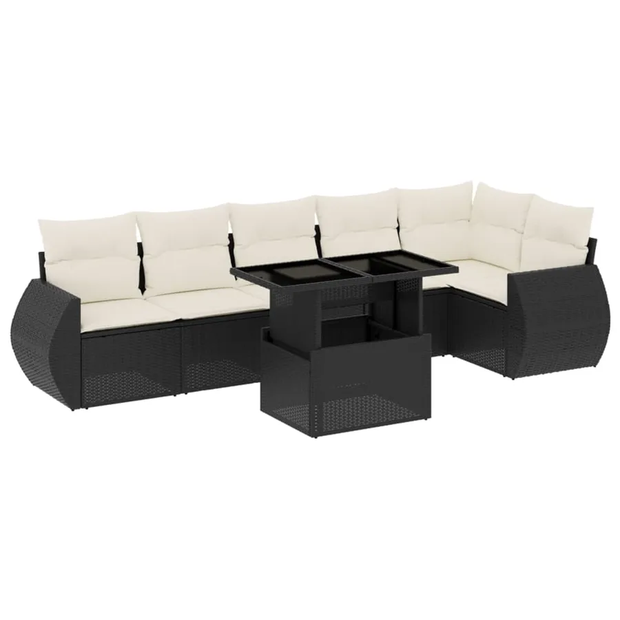 Salon de jardin 7 pcs avec coussins noir résine tressée 62 x 62 x 69 cm - 64,2 kg - 2