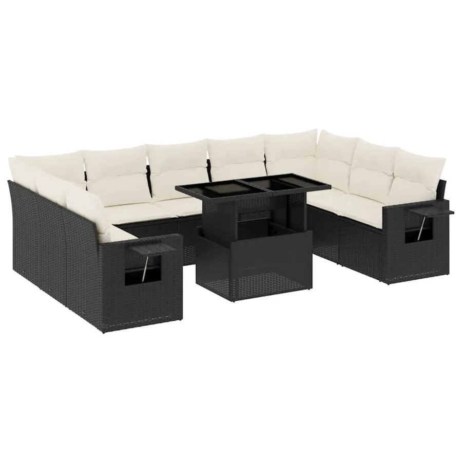 Salon de jardin 10 pcs avec coussins noir résine tressée - 2