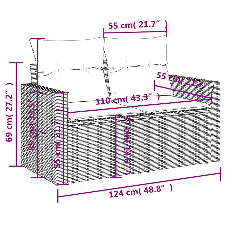 Salon de jardin 7 pcs avec coussins noir résine tressée 62 x 62 x 69 cm - 64,7 kg - 13