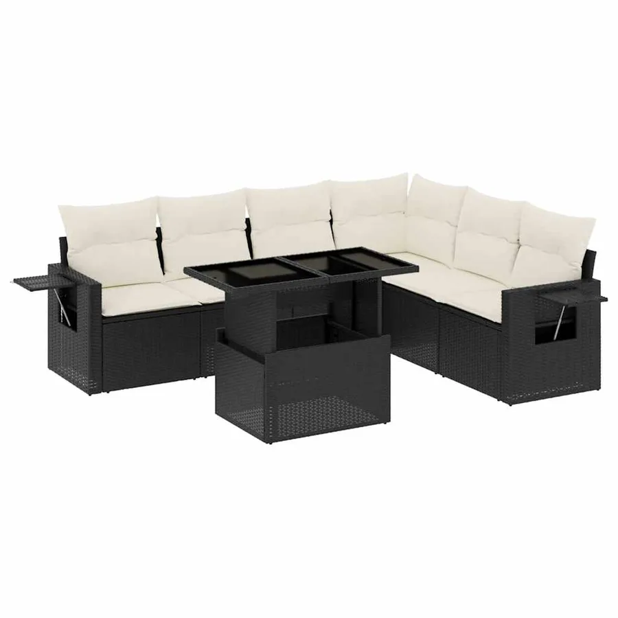 Salon de jardin 7 pcs avec coussins noir résine tressée 62 x 62 x 69 cm - 64,7 kg - 2