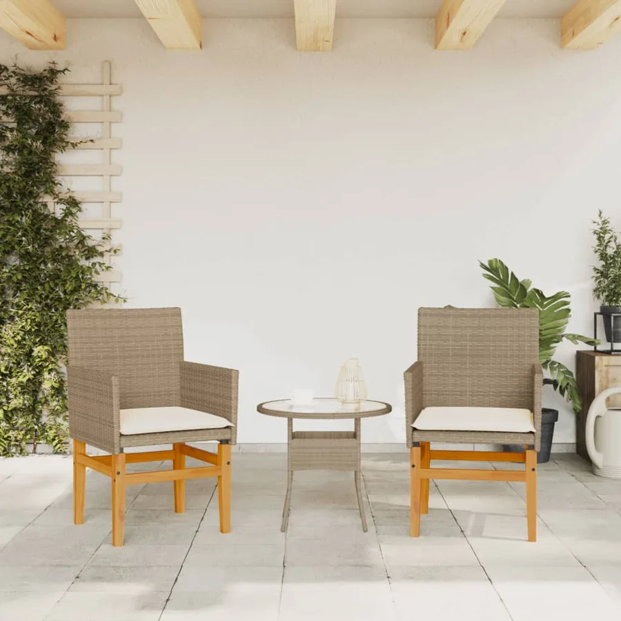 Chaises de jardin coussins lot de 2 beige résine tressée bois - 3