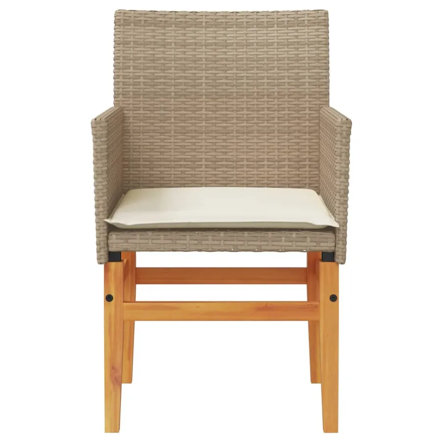 Chaises de jardin coussins lot de 2 beige résine tressée bois - 5
