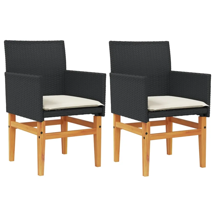 Chaises de jardin coussins lot de 2 noir résine tressée et bois - 2